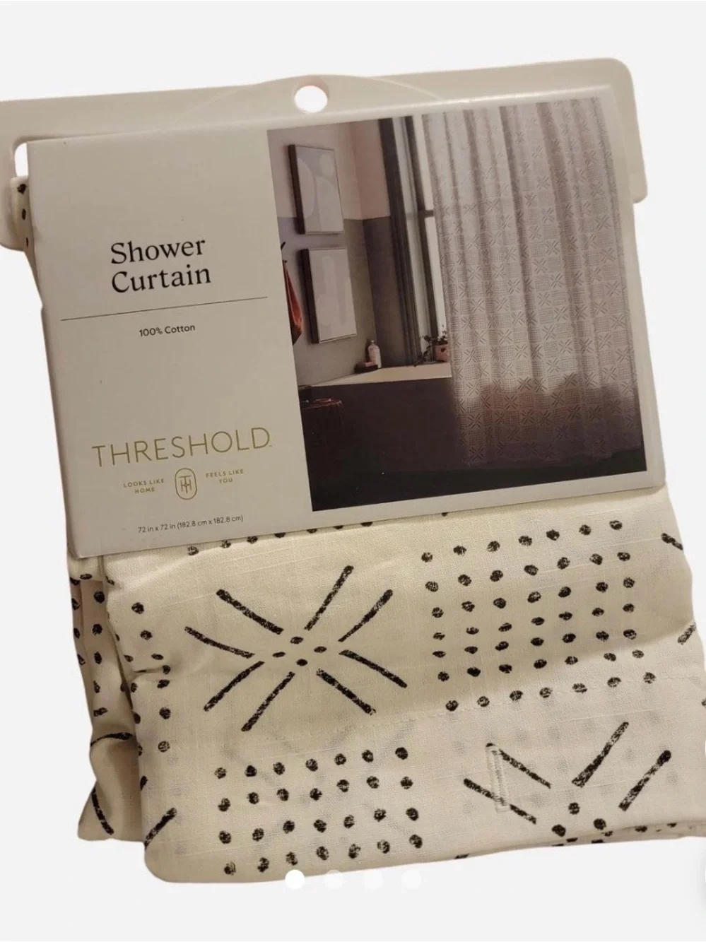 Threshold Cream Shower Curtain with Black Dot & Star Prints